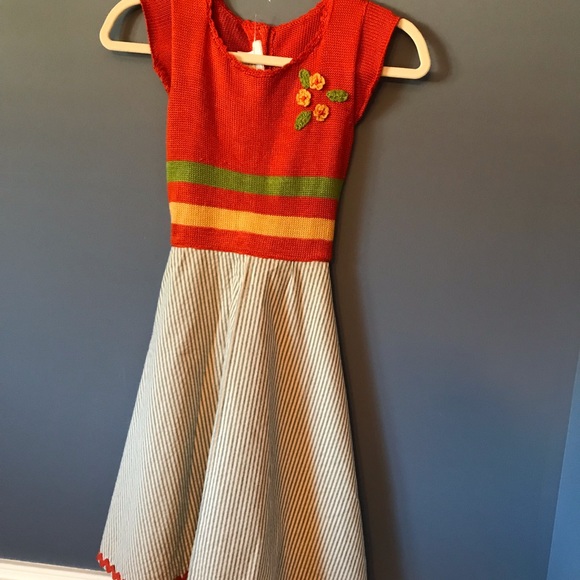 Knit and seersucker custom dress, size 8 girls - Picture 5 of 6